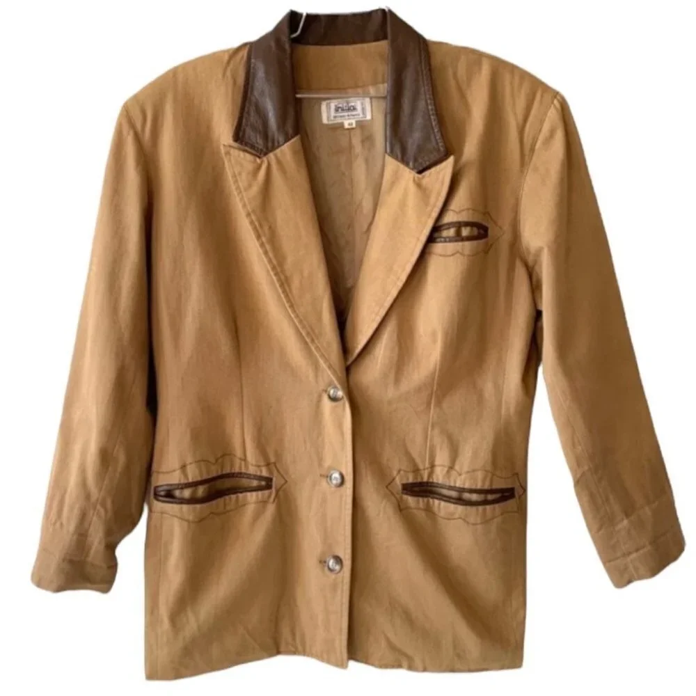 VINTAGE OVERSIZED TAN BLAZER MADE IN HONG KONG WOMEN SIZE LARGE - Picture 10 of 10
